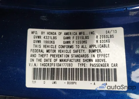 2013 Honda Accord Sport from USA, damaged, VIN 1HGCR2F51DA177093